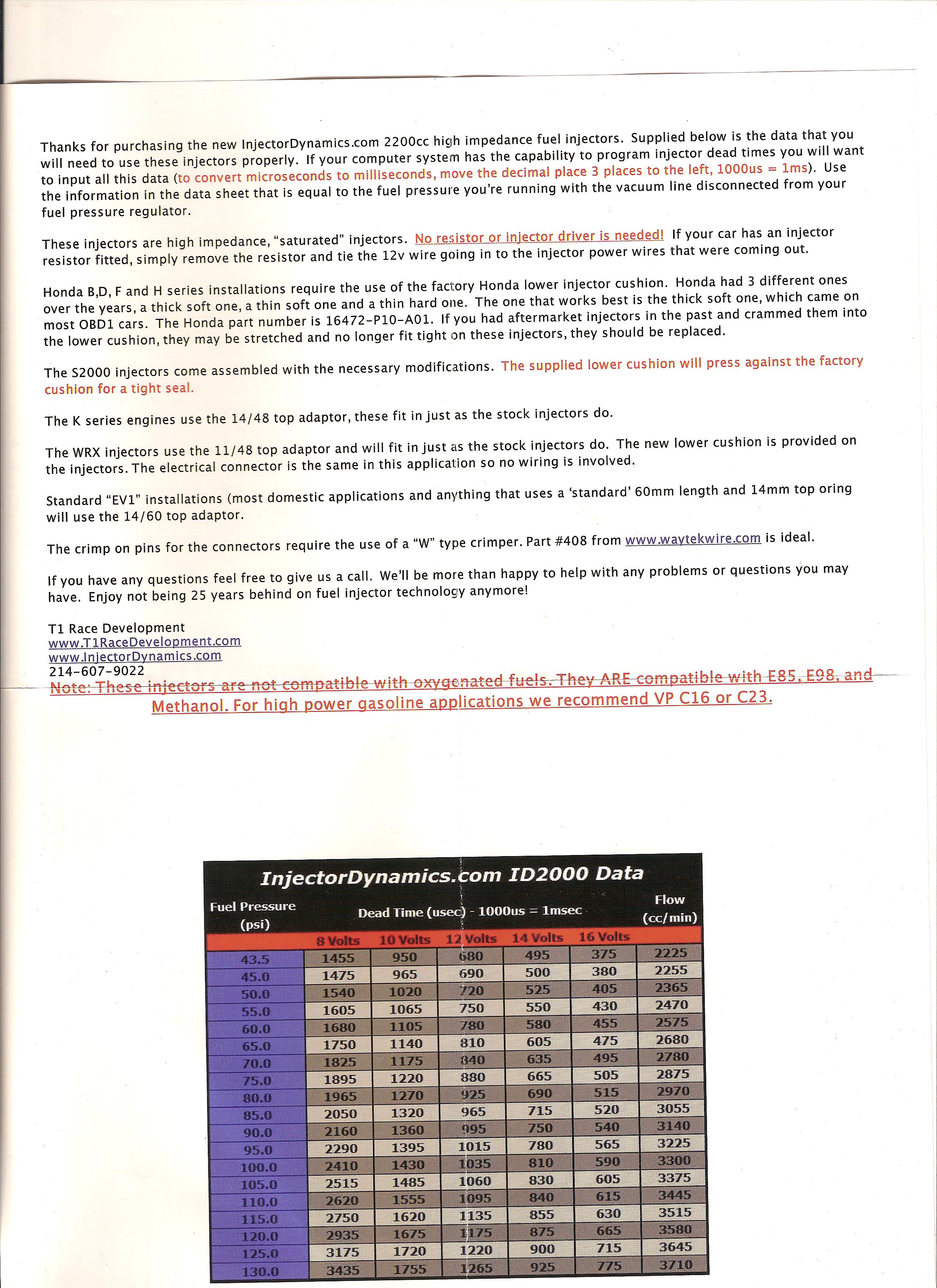 ID2000 Injector Instructions and Dead Times 2JZGARAGE